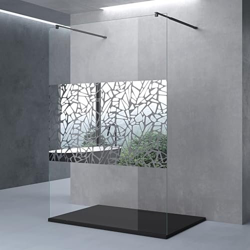 doporro Box Doccia Walk-In 160x200cm, Parete Doccia Anticalcare in Vetro in Ghiaccio 10mm con Braccio Sostegno Telescopico in Acciaio MMBR3 Nero