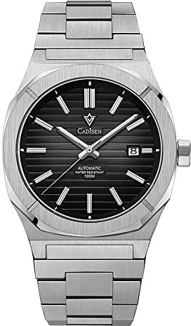 CADISEN Taucheruhr Retro Luxus Saphir Japan NH35A Deutsche Designer Herren Automatik Mechanische Uhren 10Bar Wasserdicht Leuchtend, Schwarz