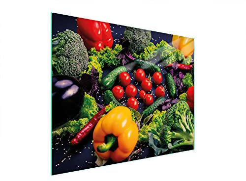 DarHaus Planche à découper en verre Ceranfeld 1 pièce 52 x 40 cm, plaque de découpe en verre, protection anti-éclaboussures, plaque en verre universelle, cuisine, Légumes Coloré