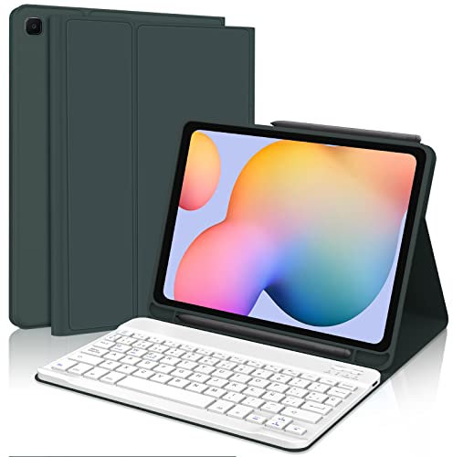 IVEOPPE Funda Teclado Samsung Galaxy S6 Lite 10.4 2024/2022/2020, Cover Teclado Español Ñ Bluetooth Desmontable para Samsung Tab S6 Lite (SM-P620/P625/P610/P615/P613/P619), Verde Oscuro