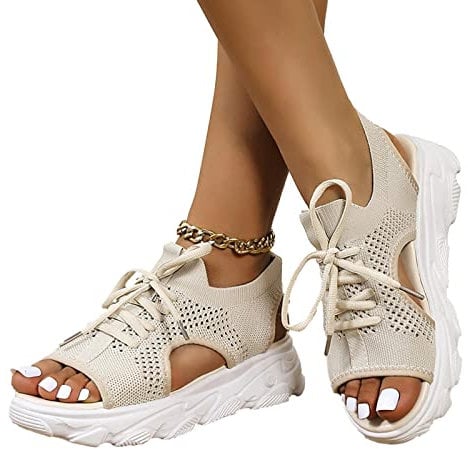 Sandalias con cordones para mujer, plataforma verano para mujer, plataforma verano para viajes y ocio Woteg