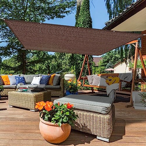Sonnensegel 6 x 9 m Sonnenschutz Windschutz HDPE Garten Sonnendach Pool Pergola mit Ösen und Kordel für Garten Balkon Terrasse, Braun