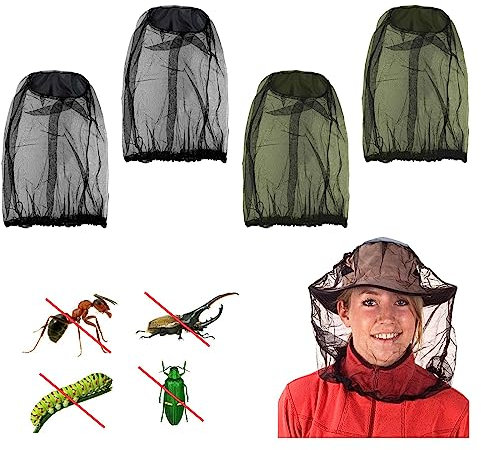 GWAWG 4 PCS Mosquitera de Cabeza Cubierta Nylon Sombrero Senderismo Mosquitos Malla Fina Red Insectos,para Viajar, Senderismo, Camping, Escalada,Negro y Verde