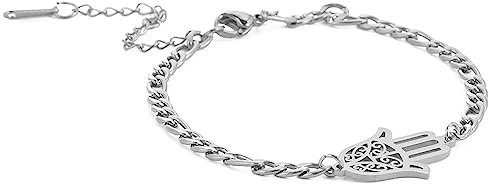 UNIFT Hand der Fatima Armband für Damen, Edelstahl, Charm, Hamsa, Hand der Fatima, Armband, Schmuck, Glücksamulett, Edelstahl