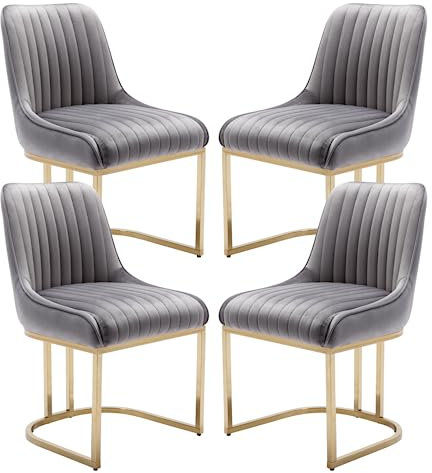chairus Esszimmerstühle 4er Set Samt Polsterstuhl Esszimmer Küchenstühle mit Gold Metallbeinen Gepolsterte Essstühle für Küche (Grau-4)