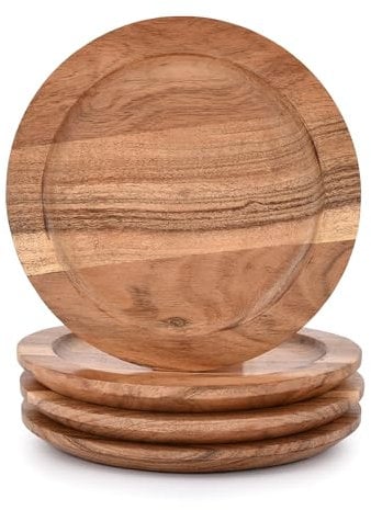 EDHAS Lot de 4 plateaux en bois d'acacia pour dessert, plateau rond ou dîner (20,32 x 20,32 x 1,90 cm)
