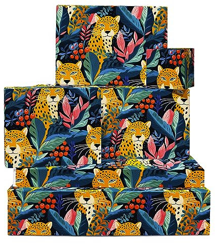 Leoparden-Geschenkpapier – 6 Bögen Öko-Geschenkpapier für Kinder – Dschungel, Safari – Tiere – Geburt – mit Aufklebern – recycelbar – von Central 23