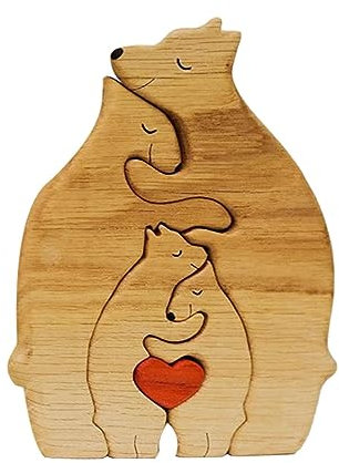 Personalisiertes Bärenfamilien-Kunstpuzzle aus Holz – dekorative hölzerne Bärenfamilienstatue, Bärenfamilienfiguren mit rotem Herz, Bärenfamilien-Holzpuzzle, Bärenfamilien-Holzpuzzleteile, Geschenke