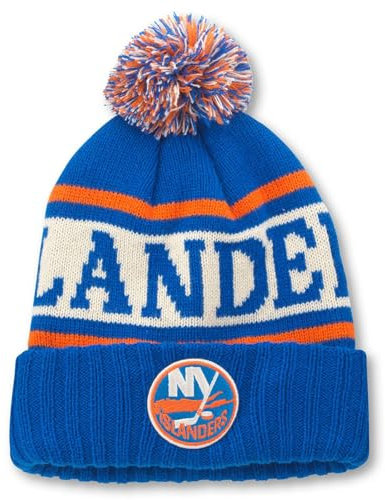 AMERICAN NEEDLE NHL National Hockey League Team Pillow Line Knit Beanie Cap, New York Islanders (Königsblau/Elfenbein/Orange), Einheitsgr��e