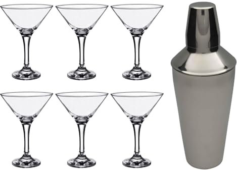 Rink Drink 7 Piece Martini Cocktail Shaker Set - Classic Style Party Drinking Barware - 175ml - Clear
