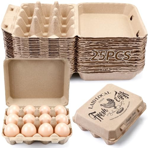 Zhanmai 25 Pcs Natural Paper Pulp Egg Cartons Blank Bulk 12 Count Dozen Vintage Classical 3 x 4 Style Square Chicken Cardboard Egg Tray for Family Farm Market Storing