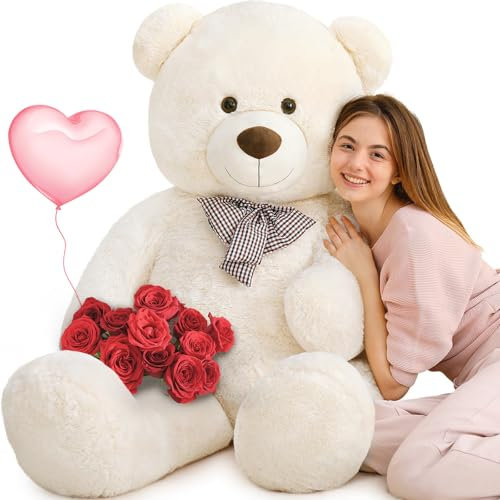 MorisMos 140cm riesen Teddy, Beige groß teddybär XXL, weich Kuschelbär Plüschbär XXXL, Freundin Mädchen Frauen Mutter