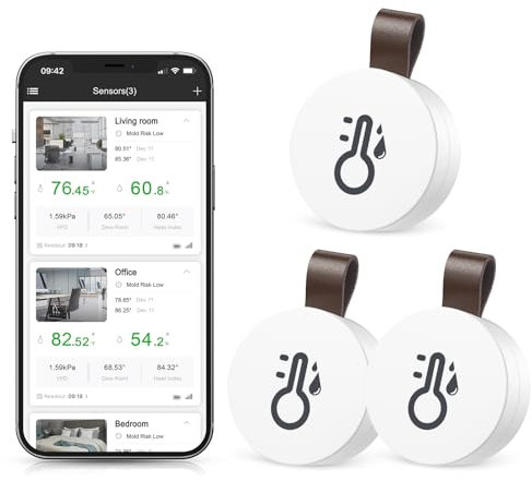 Brifit Bluetooth Thermometer Hygrometer, Digital Thermometer Hygrometer mit APP & Datenspeicherung, Temperatur Feuchtigkeitssensor für Haus, Büro, Gewächshaus, Weinkeller, 3 Pack