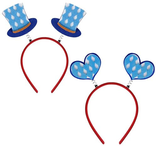 ADMAY 2 Stück Oktoberfest Haarreif Set, Blauer Herz Haarreif, Blauer Hut Haarreif, Brauner Bier Haarreif, Brauner Brezen Haarreif, Oktoberfest Accessoires Deko Haarschmuck für Damen aus Filz (Blauer)