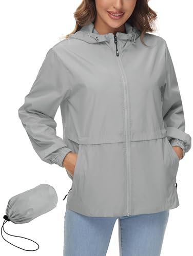 IECCP Veste de pluie pour femme - Imperméable et respirante - Avec capuche - Pliable - Léger - Coupe-vent - Veste de cyclisme - Veste d'extérieur, gris, L