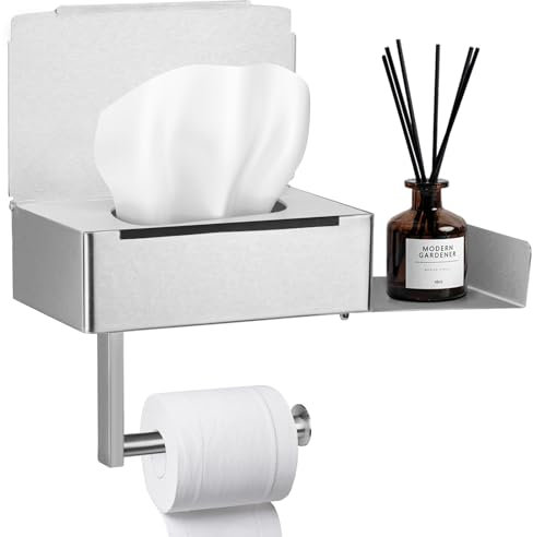 ZkateTrade Toilettenpapierhalter Ohne Bohren Klopapierhalter Edelstahl mit Feuchttücherbox Klorollenhalter mit Ablage Toilettenpapier Aufbewahrung für Toilette, Bad, Küche (Silbrig)