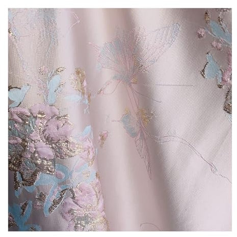 Tissu brocart chinois traditionnel, brocart satin soyeux, tissu jacquard papillon chinois tissé en relief doré doux et beau tissu doré for robe de demoiselle d'honneur, tissu élégant 140 x 50 cm(Pink)