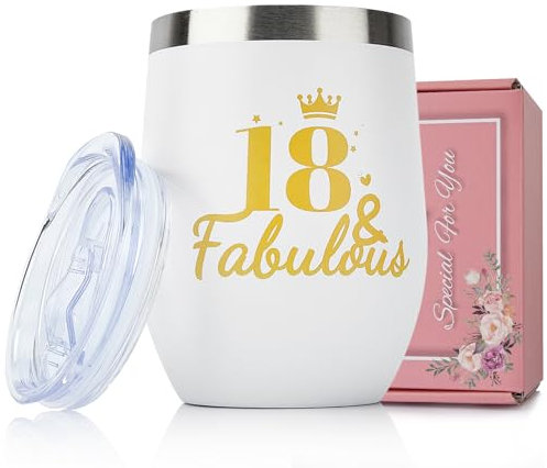 TOONGEEN 18th Birthday Gifts for Girls, Unique Stainless Steel Insulated Wine Tumbler Gifts for 18 Year Old Girls, Personalised Women Birthday Presents for Her Friend, Sister, Daughter, Bestie, 12oz