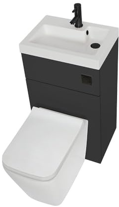 MILANO Black Bathroom Basin Toilet WC Unit Black Flush Button 500 x 890mm | Engineered Wood Unit. Resin Basin. Floorstanding Design. Ceramic Toilet. Contemporary Style. Assembly Required.