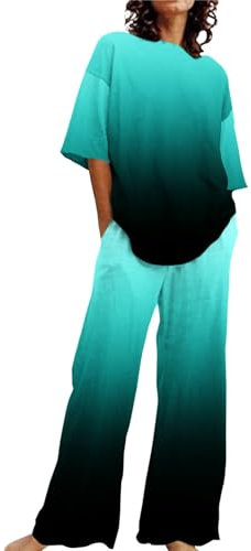 Pyjama Femme Coton Ensemble 2 pièces pour Femmes, col Rond, Ample, Manches Courtes, imprimé Floral, Chemise Haute avec Pantalon, Grande Taille, été Pyjama Femme Hiver Noel Pyjama (Mint Green, XXXXXL)