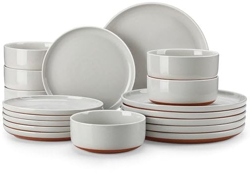 MALACASA Geschirrset 6 Personen, TARA 18-teiliges Modernes Steingut Geschirr Set - Schüssel- und Teller Set, Tafelservice Kombiservice mit je 6 Speiseteller, Dessertteller und Müslischalen - Grau