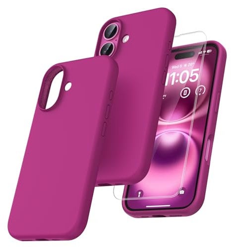 TOCOL Silicone for iPhone 16 Case 6.1-Inch, Liquid Silicone Multi-Color Slim Silky-Soft Touch Anti-Scratch Shockproof Protective Phone Cover, Hot Pink