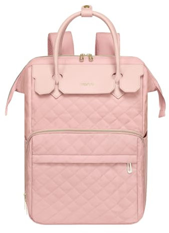 MOSISO Laptop Rucksack für Frauen Männer,15-15,6 Zoll Rhombus Gesteppte Fluggenehmigung Reiserucksack mit PU Griff, 16 Zoll Carry on Rucksack mit USB Anschluss für Schule Arbeit Business,Rosa