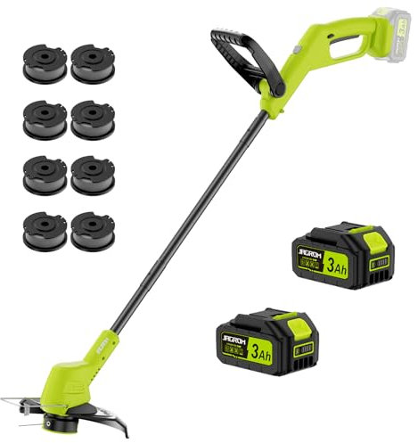Tagliabordi 21 V senza fili con batteria 2 x 3,0 Ah e caricabatterie, batteria da 30,5 cm, filo per erbacce elettrico, tagliaerba 2 in 1, con 8 linee per giardino, cortile