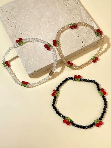 3-teiliges Set mit Perlenarmband im Boho-Stil mit Kirschdekor für Frauen für den Urlaub