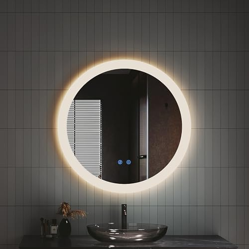 IMPTS Runder Badspiegel mit Beleuchtung LED Badezimmerspiegel mit Touchschalter Anti-Beschlag Beschlagfrei Dimmbar Neutralweiß 4000K Bad Wandspiegel mit Licht 60cm