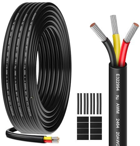 Cavo Elettrico 20 AWG 3 x 0,52 mm² UL2464-5 Metri, 3 Conduttori in Rame Stagnato, 300V, Ideale per Illuminazione LED Auto, Casa e Applicazioni Esterne