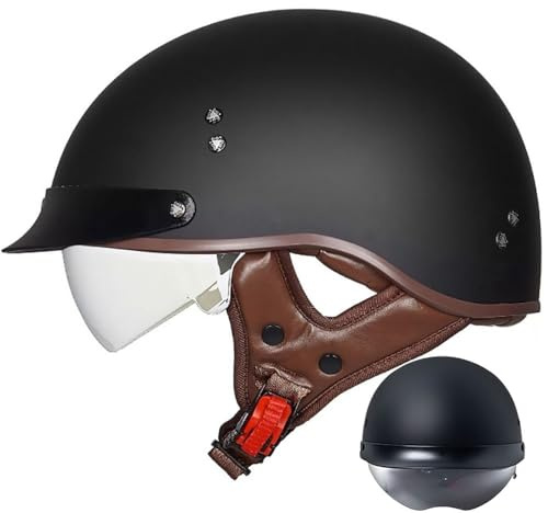 Bols Demi-Casque Jet Vintage Rétro ECE Homologué Casque Ouvert De Moto pour Hommes Et Femmes Casquette Unisexe pour Vélo Scooter ATV UTV Skateboard Black M~XXL