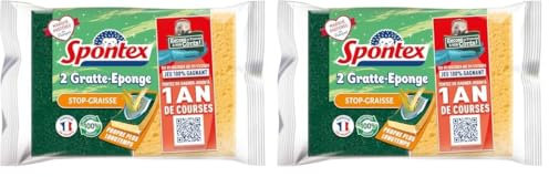 Spontex - Gratte-Eponge Stop-Graisse - 2 éponges grattantes Vertes Protection Anti-Graisse (Lot de 2)