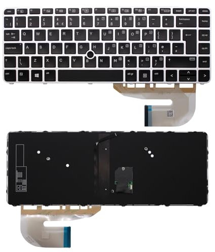 WIKIPARTS New UK Layout Laptop Keyboard Replacement For HP EliteBook 840 G4, 740 G4, 745 G4, 848 G4 Notebook Non Backlit English Keyboard QWERTY Silver Frame with No Mouse Pointer