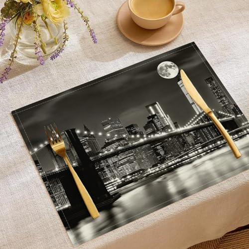 Tischsets platzsets Stoff, New York City Platzsets Tischset 2er Set, 45 x 30 cm Urlaub Bankett Tischsets, Nachtansicht Waschbar Platzdeckchen Küche Party Deko