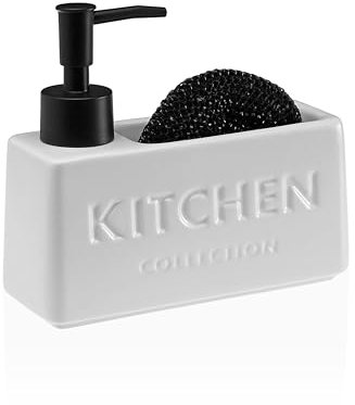 Dispenser di Sapone con Porta Spugna – Design Moderno e Funzionalità per la Tua Cucina (Bianco)