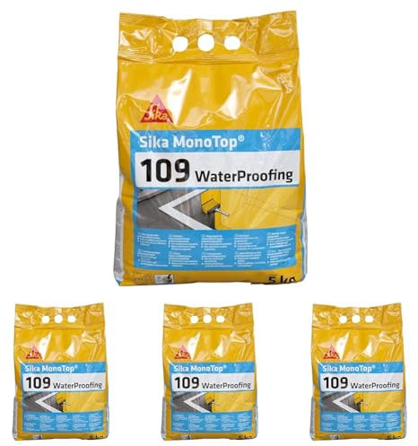 SIKA - Mortier imperméabilisant - Sika Monotop 109 Waterproofing Gris - Anti-humidité pour caves et locaux enterrés - Spécial pièces humides - Multisupports - Excellente adhérence - 5kg (Lot de 4)