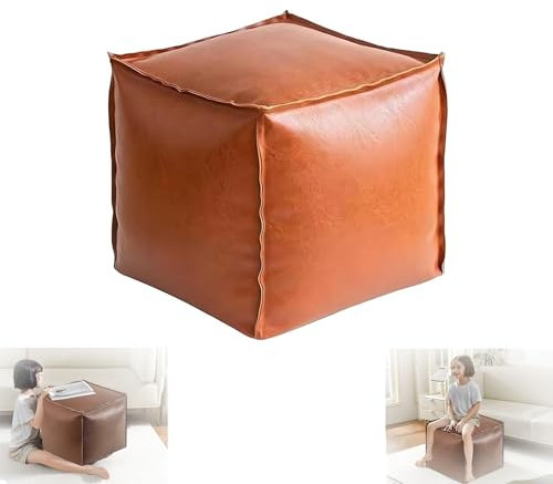 Füllbare Kissentasche, Ungefüllter Pouf Ottoman, Lederpouf, 16 Zoll Bodenfußstützenkissen-Aufbewahrungslösung, Würfelförmige dekorative Fußstützen-Aufbewahrungstasche(Orange)