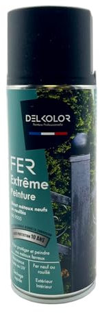 DELKOLOR - Aérosol De Finition Peinture Fer Antirouille - 400ML - Couleur RAL 9005 NOIR FONCE MAT