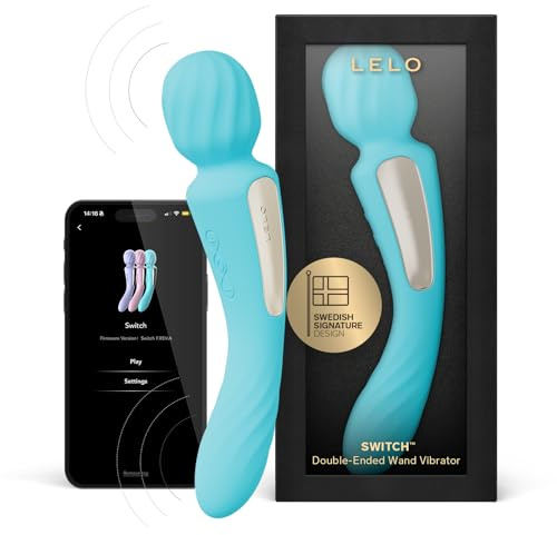 LELO Switch - App-Controlled Double-Ended Vibrator, 12 Settings, Aqua | This double-ended vibrator wand pairs app control with 12 pleasure settings for flexible, dual stimulation.