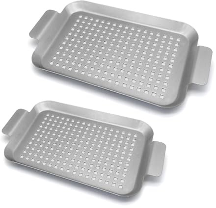 2 bandejas de metal para asar al aire libre, con agujeros y asa, bandeja para hornear, bandeja para galletas, accesorios para asar