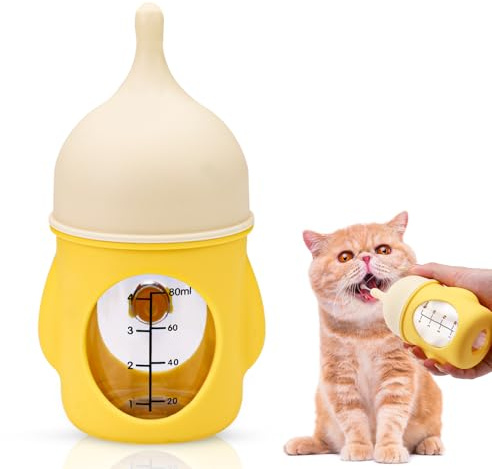 Kitten Bottle Feeding Kit for Nursing, Silicone Nipple Puppy Bottle, 80ml | Anti-Choking Small Clear Scale Puppy Feeder for Nursing Newborn Cats Dogs Pets
