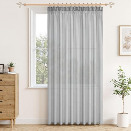 MRTREES gardine kräuselband Gardinen 300cm breit und 240cm lang Vorhänge Grau halbtransparent Vorhänge Wohnzimmer modern Voile gardine für Wohnzimmer Schlafzimmer Küchen 1 Set