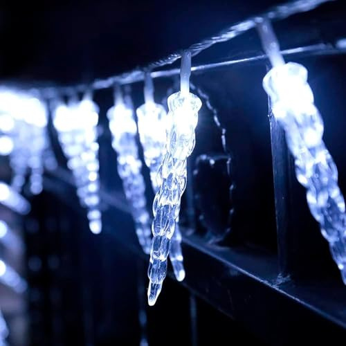 KINGCOO LED Icicle Twinkling Ice Cone String Lights Window Hanging Fairy Lights Battery Operated for Garden Outdoor Indoor Home Christmas Tree Wedding Winter Decorations (3M 20LED White)