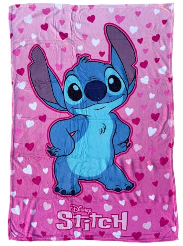 CARTOON Plaid in coral Stitch Disney per bambini coperta in morbido pile 100x140 cm perfetta per divano letto o viaggio