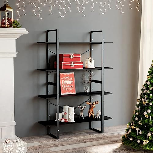ZycaXzCrons Bücherregal Schwarz 100x30x140 cm mit 4 Fächern aus Holzwerkstoff und Metallgestell, Modernes Industrie-Design, Robuste Raumtrenner Regal für Living Room, Corridor und Bedroom