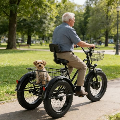 HDaspijh Tricycle éLectrique 3 Roues pour Adultes, Charge Maximale 200 Kg, VéLo Cargo éLectrique 20'', Pneus Larges, Batterie Amovible 48 V/12 Ah, Autonomie 35 Km, pour Courses Et Pique-Niques