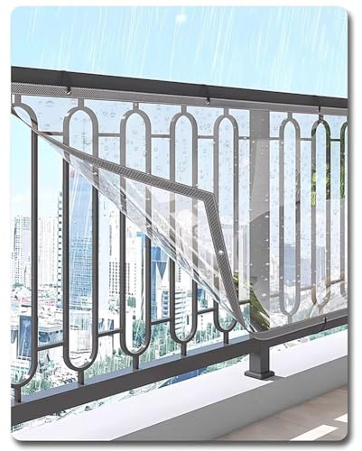 Transparente, wasserdichte Plane PVC-Balkonschutz Balkonabdeckung mit Kabelbindern und Nylonseil für Innenhöfe und Pools(90x290cm)