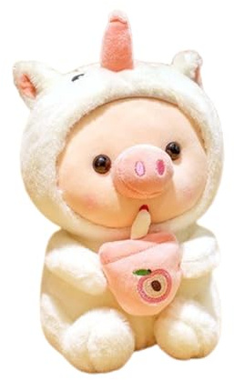 Xiyocadt Schwein Plüschtier, Stofftier Schwein mit Bubble Tea Cup, Weich Gemütliches Kuscheltier, Cartoon Tier Weiche Plüsch, Geschenk für Kinder (25 cm,Einhorn)