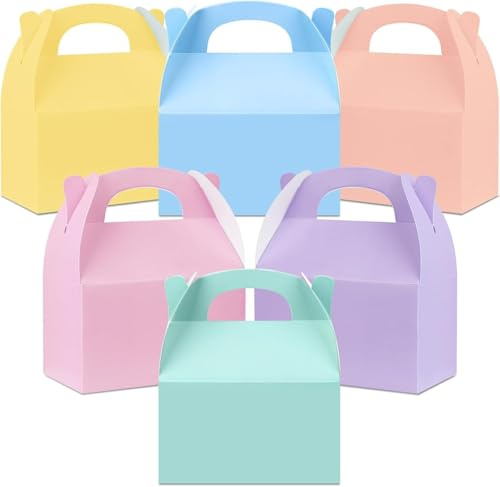 Azttior 24 Pastell Geschenkboxen Pappe, Faltbare Geschenkschachteln mit Tragegriff, Bunte Geschenkbox Kinder, Geburtstagskiste Grundschule, DIY Boxen für Mitgebsel, Hochzeit, Party, Deko